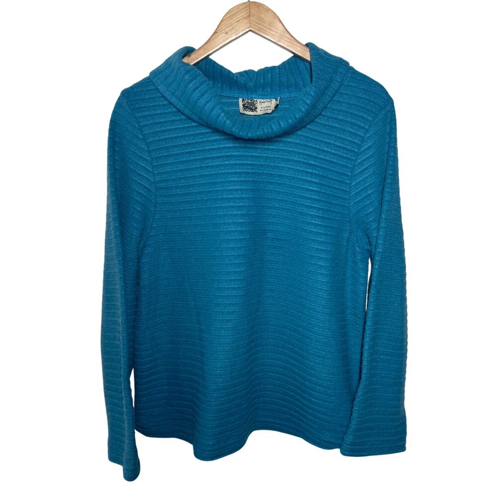 Habitat Sweater Women Size S Blue Cotton Fleece Feel Cowl Neck Long Sleeve Boho